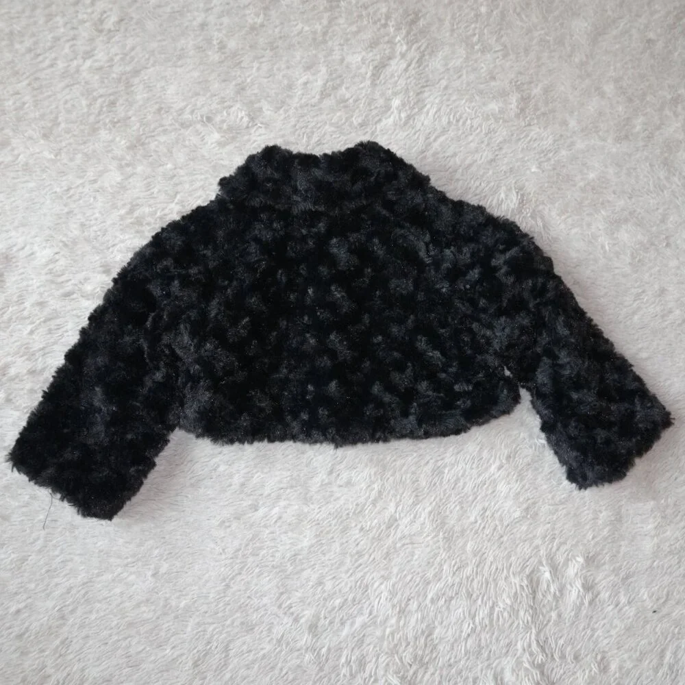Girls Size 18 Months Koala Kids Black Faux Fur Soft Warm Shrug Jacket